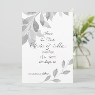 Grey and White Watercolor Save The Date