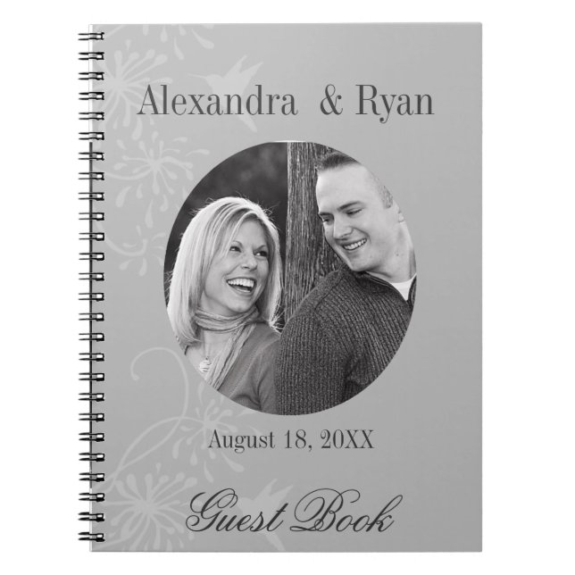 Grey and White Wedding Guest Sign In Notebook (Front)