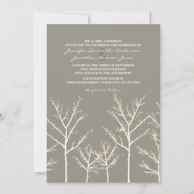 Grey and White Winter Tree Wedding Invitation (Front)