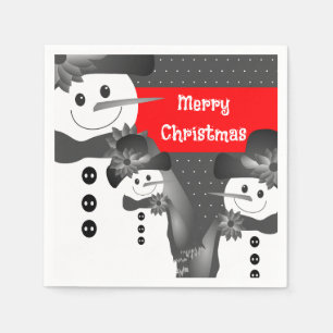 Grey And White With Red Snowman Cocktail Sized Napkin