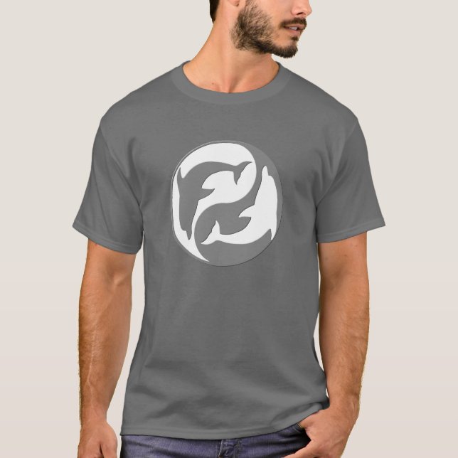 Grey And White yin Yang Dolphins Shirt (Front)