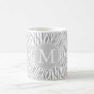 Grey and White Zebra Print Monogram Coffee Mug