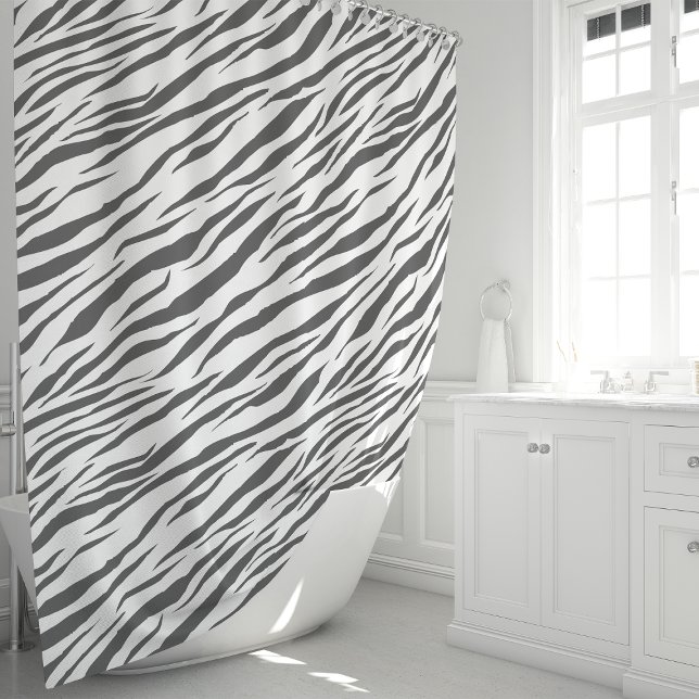 Grey and White Zebra Stripes Pattern Shower Curtain (Creator Uploaded)