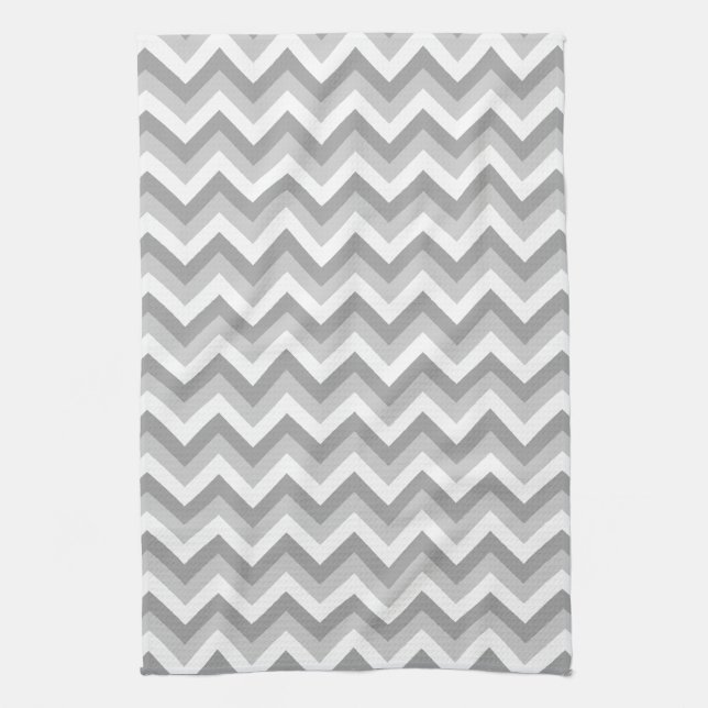 Grey and White Zigzag Pattern. Tea Towel (Vertical)