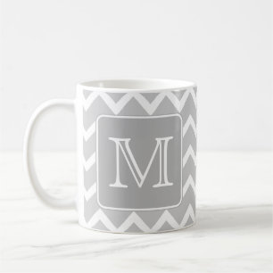 Grey and White Zigzags with Custom Monogram. Coffee Mug