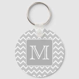 Grey and White Zigzags with Custom Monogram. Key Ring