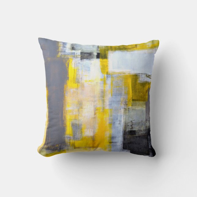 Grey and Yellow Abstract Art Paintingabstract,art, Cushion (Front)