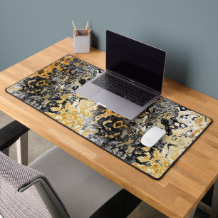 Grey and yellow abstract desk mat