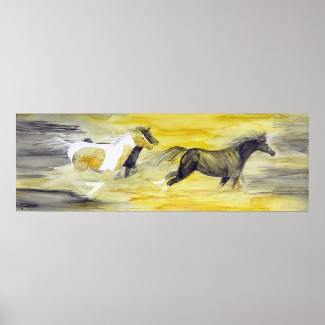 Grey and Yellow Abstract Horse Artwork Poster (Front)