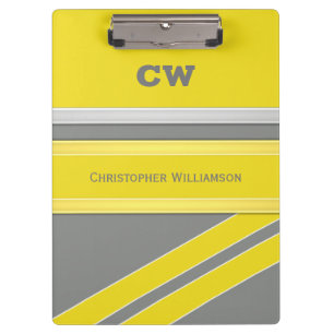 Grey and yellow add name initials office clipboard