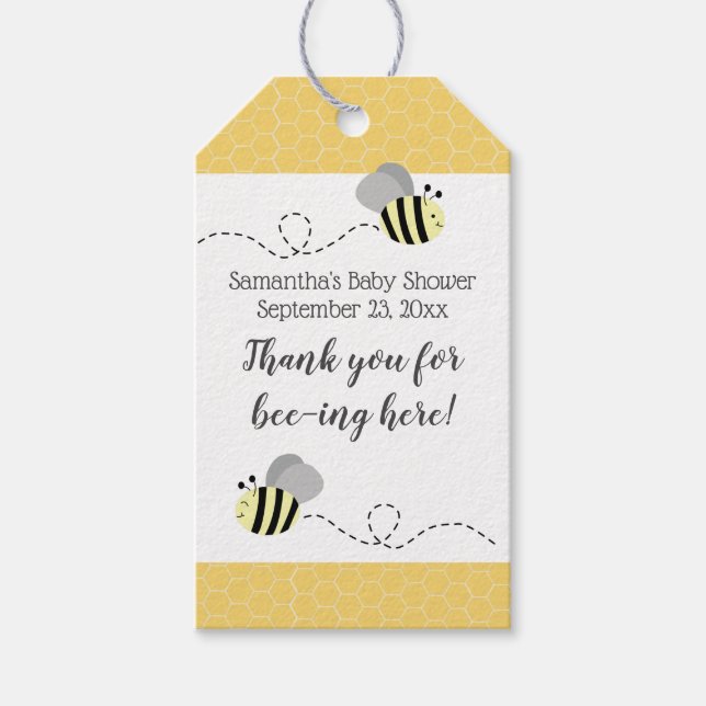 Grey and Yellow Bumble Bees Gift Favour Tag (Front)