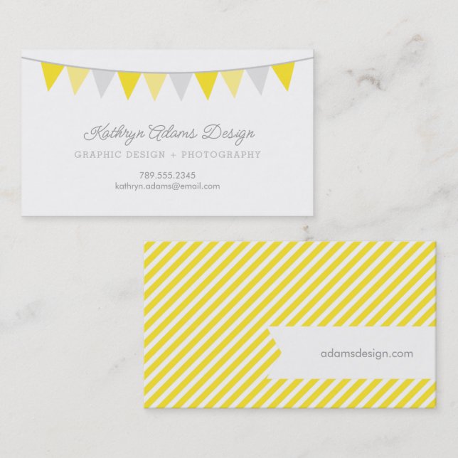 Grey and Yellow Bunting Banner Business Card (Front/Back)