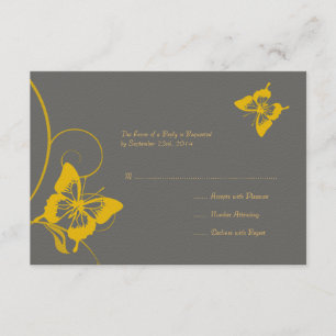 Grey and Yellow Butterfly Wedding RSVP Card