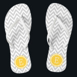 Grey and Yellow Chevron Monogram Flip Flops<br><div class="desc">Custom printed flip flop sandals with a stylish modern chevron pattern and your custom monogram or other text in a circle frame. Click Customise It to change text fonts and colours or add your own images to create a unique one of a kind design!</div>