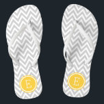 Grey and Yellow Chevron Monogram Flip Flops<br><div class="desc">Custom printed flip flop sandals with a stylish modern chevron pattern and your custom monogram or other text in a circle frame. Click Customise It to change text fonts and colours or add your own images to create a unique one of a kind design!</div>