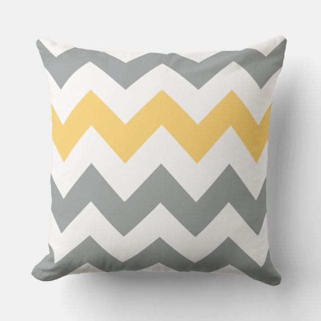 Grey and Yellow Chevron Pillow (Front)