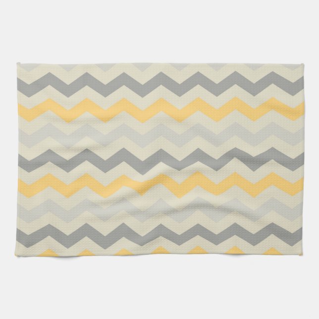 Grey and Yellow Chevron Stripe Zig Zag Kitchen Set Tea Towel (Horizontal)