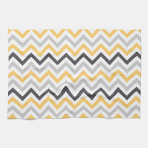 Grey and Yellow Chevron Stripes Pattern Tea Towel
