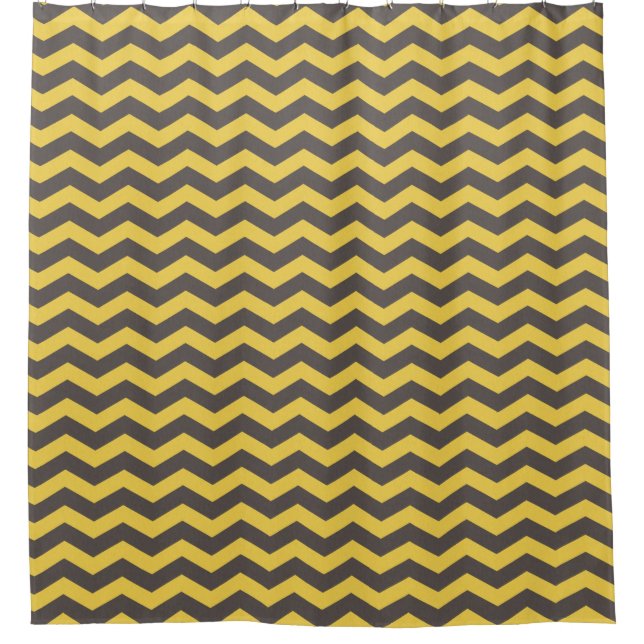 Grey and Yellow Chevron Stripes Shower Curtain (Front)