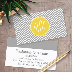 Grey and Yellow Chevrons Custom Monogram Business Card