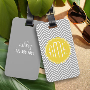 Grey and Yellow Chevrons Custom Monogram Luggage Tag