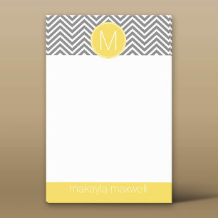 Grey and Yellow Chevrons with Custom Monogram Post-it Notes