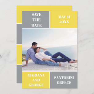 Grey and yellow colour block wedding Save the Date
