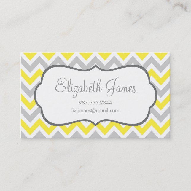 Grey and Yellow Colourful Chevron Stripes Business Card (Front)