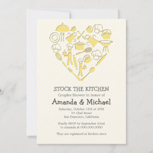 Grey And Yellow Couples Shower   Stock the Kitchen Invitation