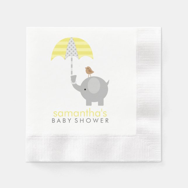 Grey and Yellow Elephant Baby Shower Napkin (Front)