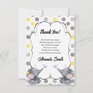 Grey and Yellow Elephant Polka Dot Baby Shower  Thank You Card