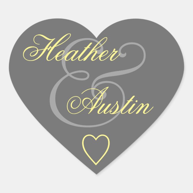 Grey and Yellow Envelope Seal Wedding Heart V14A (Front)