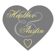 Grey and Yellow Envelope Seal Wedding Heart V14A