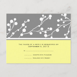 Grey and Yellow Floral Monogram Wedding RSVP Card