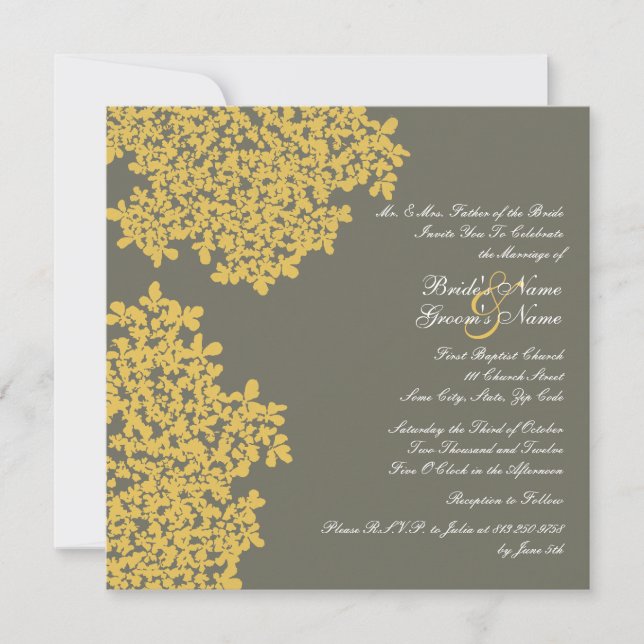 Grey and Yellow Floral Square Wedding Invitation (Front)