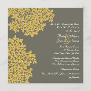 Grey and Yellow Floral Square Wedding Invitation