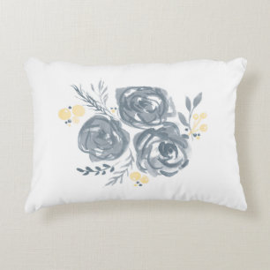 Grey and Yellow Floral Watercolor Print Decorative Cushion