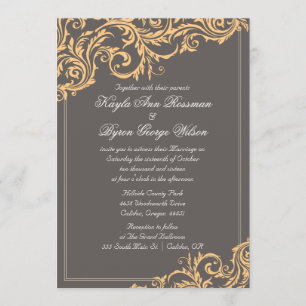 Grey and Yellow Flourish Wedding Invitation