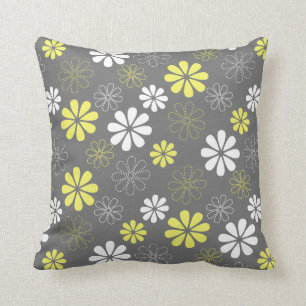 Grey and Yellow Flower Pattern Cushion