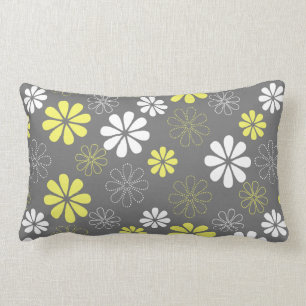 Grey and Yellow Flower Pattern Lumbar Cushion
