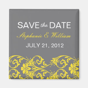 Grey and Yellow Lace Save The Date Magnet