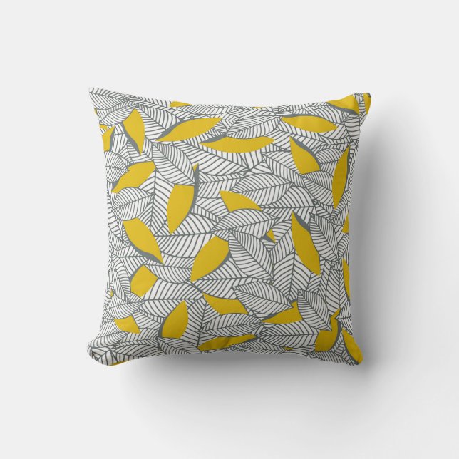 Grey and yellow leaf pattern. cushion (Front)