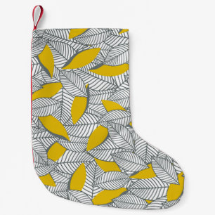 Grey and yellow leaf pattern. small christmas stocking