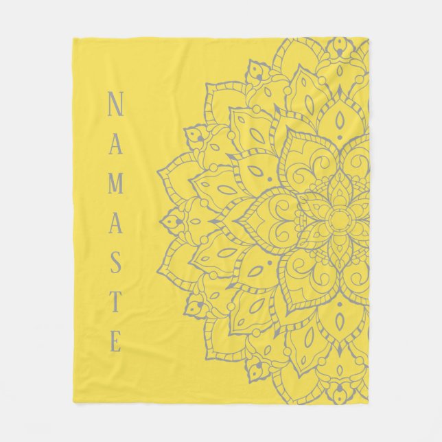 Grey and Yellow Mandala Fleece Blanket (Front)