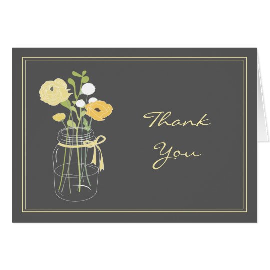 Grey and Yellow Mason Jar Thank You Cards