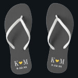 Grey and Yellow Modern Wedding Monogram Flip Flops<br><div class="desc">Custom printed flip flop sandals personalised with a cute heart and your monogram initials and wedding date. Click Customise It to change text fonts and colours or add your own images to create a unique one of a kind design!</div>