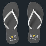 Grey and Yellow Modern Wedding Monogram Flip Flops<br><div class="desc">Custom printed flip flop sandals personalised with a cute heart and your monogram initials and wedding date. Click Customise It to change text fonts and colours or add your own images to create a unique one of a kind design!</div>