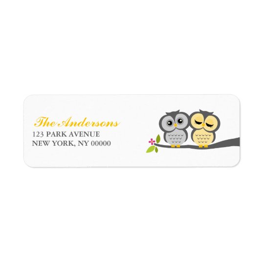 Grey and Yellow Owls Wedding Return Address Label