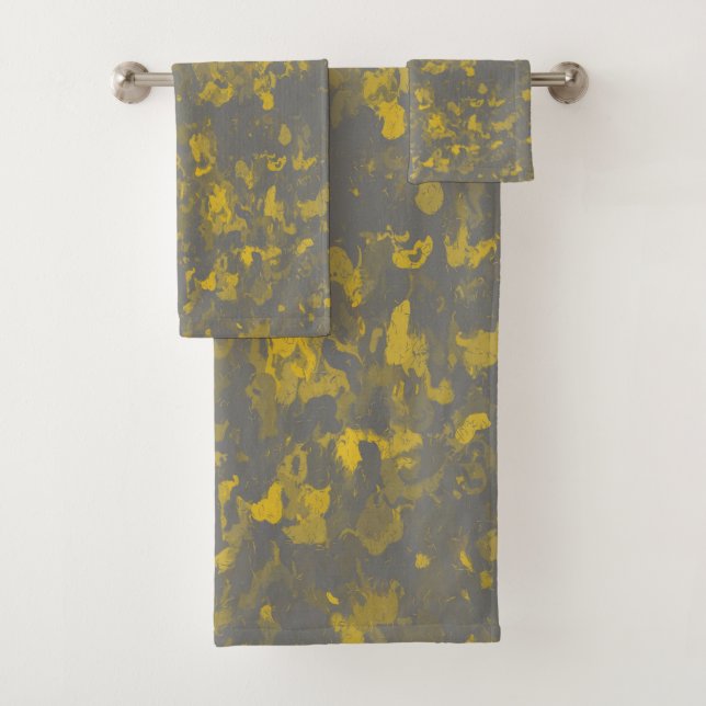 Grey and Yellow Paint Splashes Bath Towel Set (Insitu)