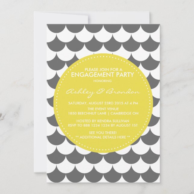 Grey and Yellow Pattern Engagement Invitation (Front)